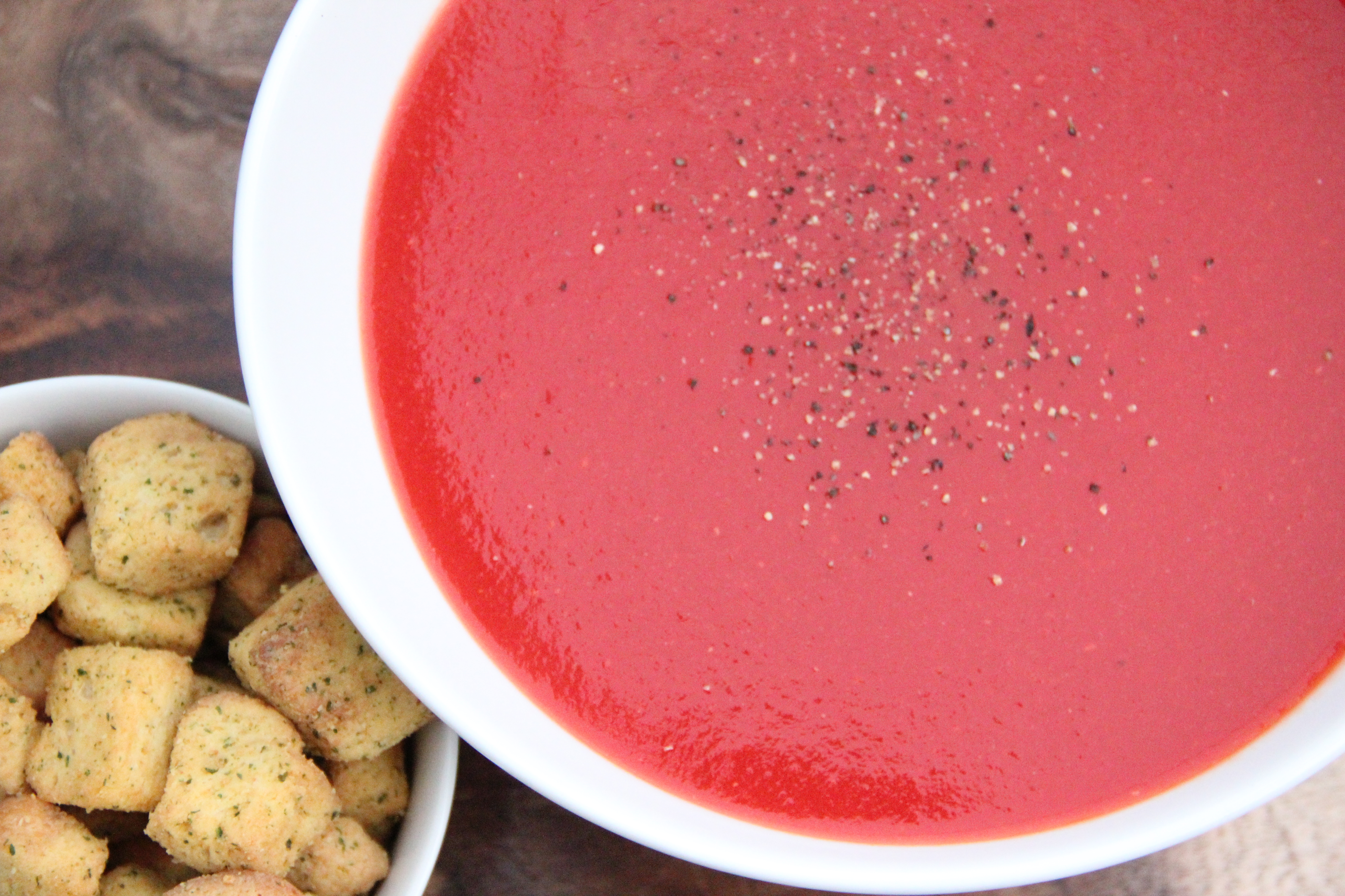  beet and  carrot soup with croutons