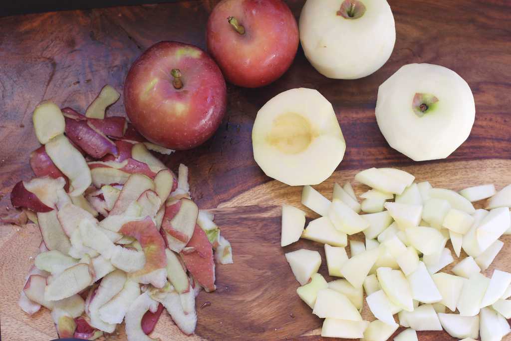 peeled, cored and diced apples 